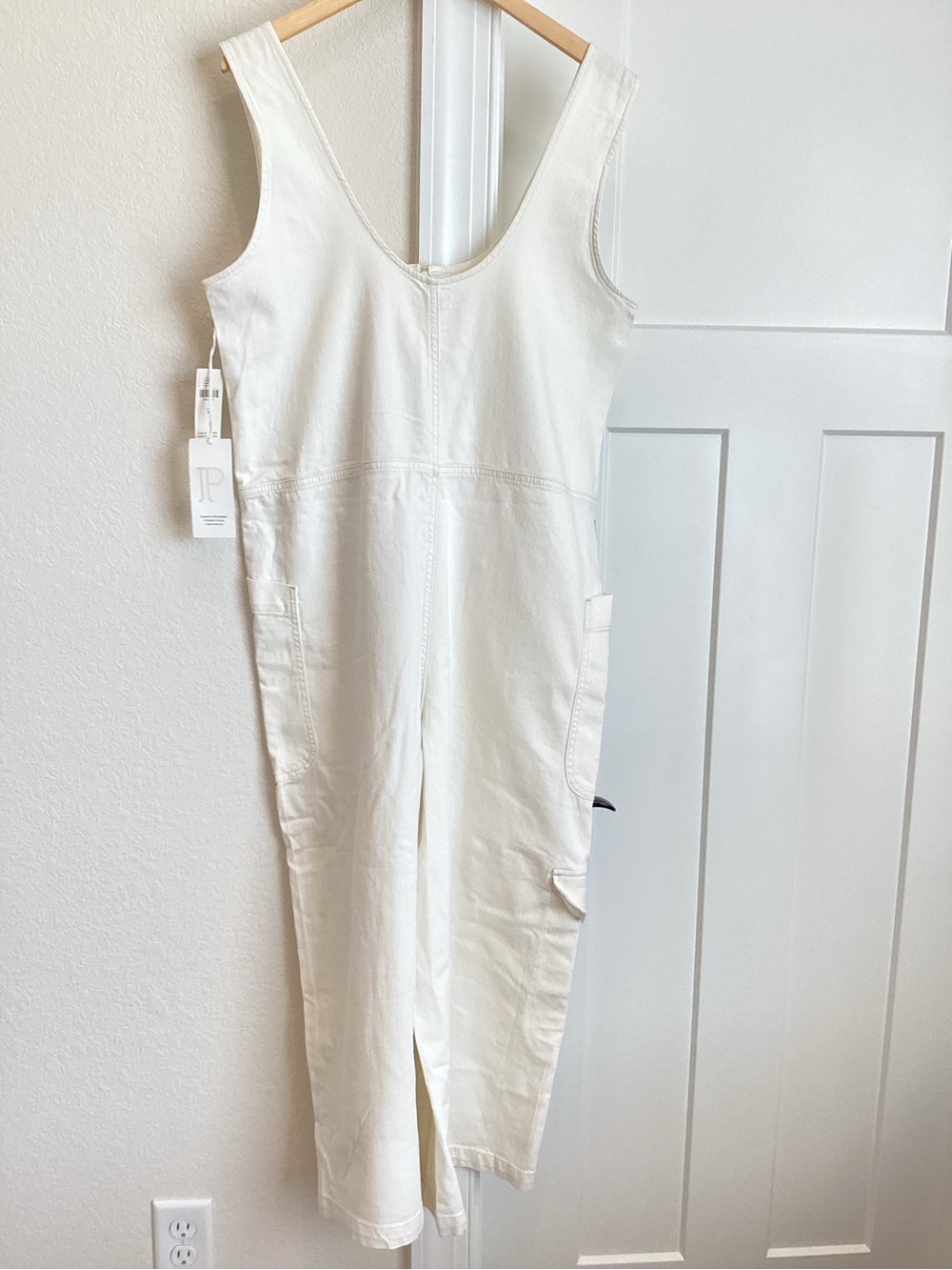Anthropologie Overalls Pilcro Zip-Front Wide-Leg Overalls New Medium Ivory - Picture 10 of 14